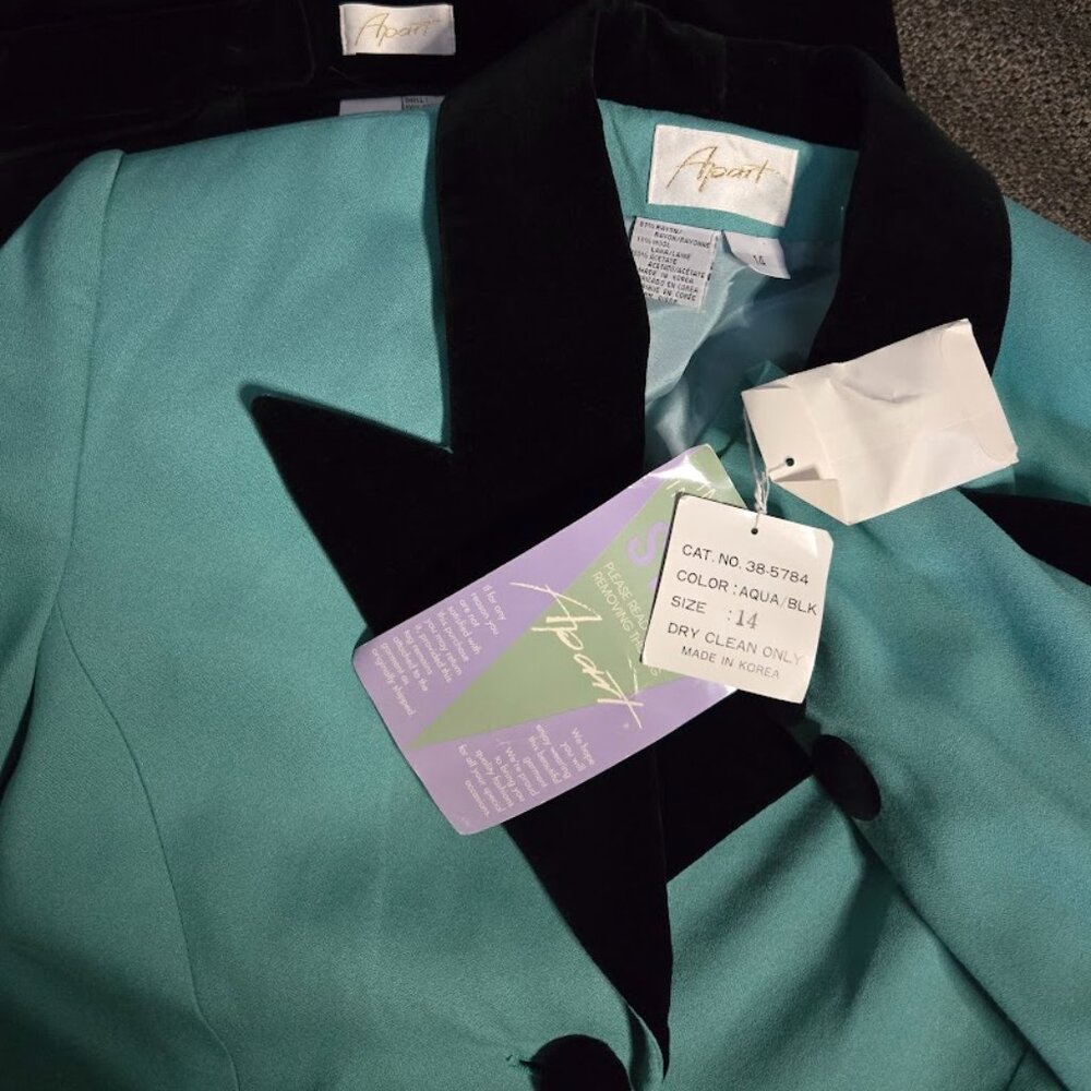 NWT Apart aqua / black wool blend skirt and blazer suit / set sz 14 - Picture 6 of 6